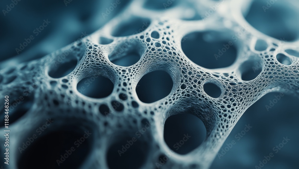 Abstract porous network structure, intricate 3D digital rendering, close-up view. Abstract porous network structure, intricate 3D digital rendering, close-up view.