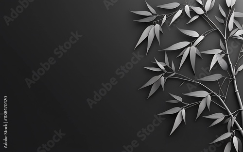 Monochrome bamboo branch on dark background.
