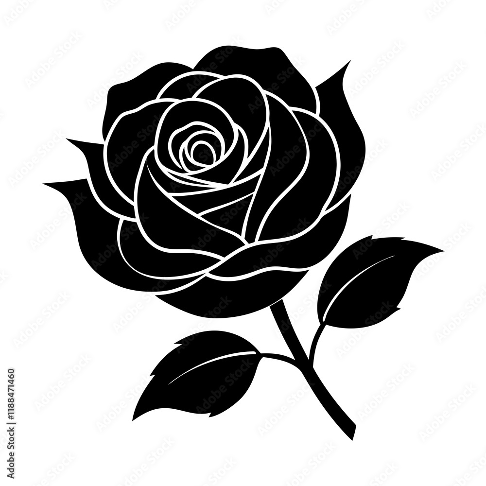 Rose Flower Silhouette Vector Art Illustration - Black Silhouette Design Rose Flower Silhouette Vector Art Illustration - Black Silhouette Design