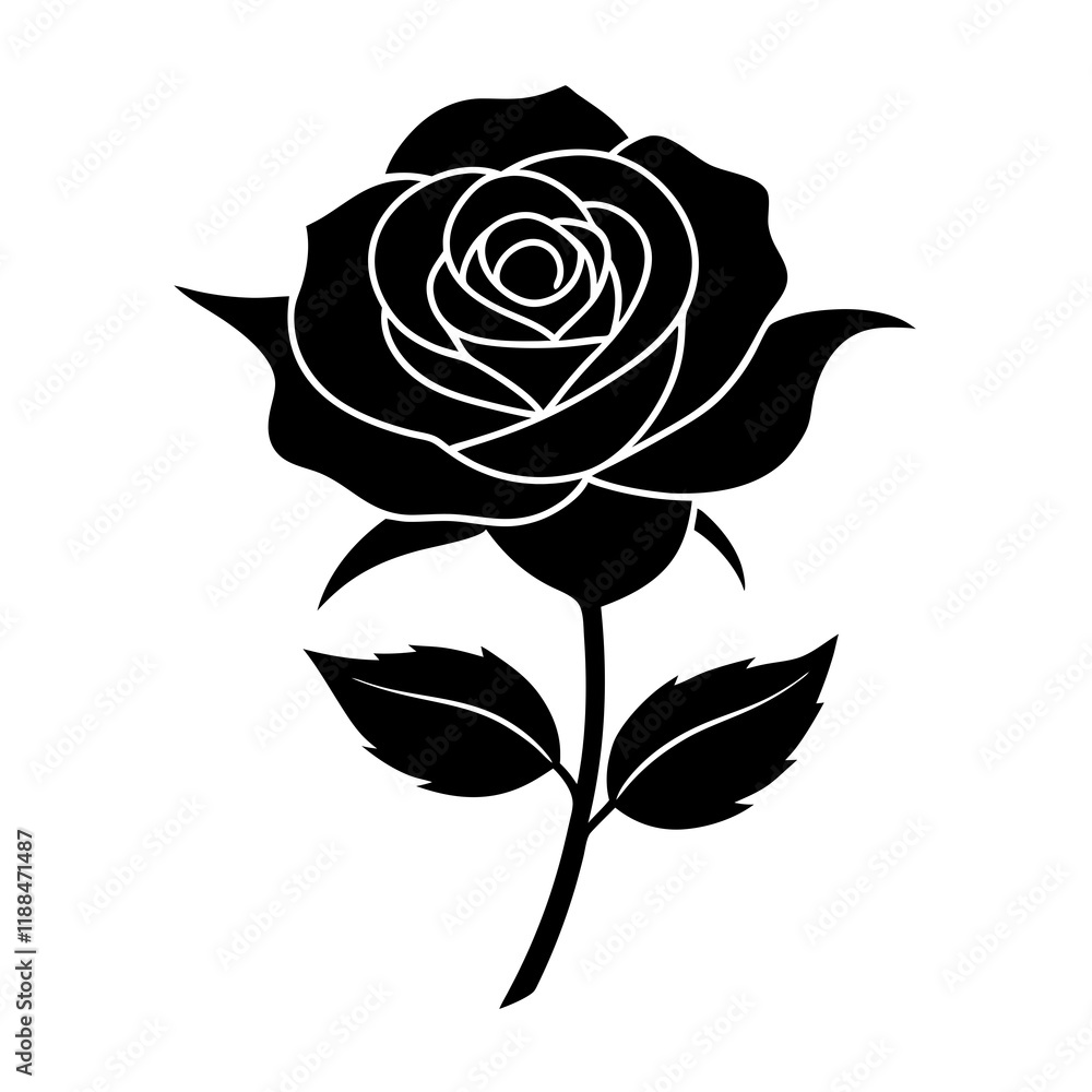 Rose Flower Silhouette Vector Art Illustration - Black Silhouette Design Rose Flower Silhouette Vector Art Illustration - Black Silhouette Design