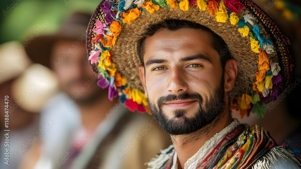 Fototapeta premium People wearing traditional Bulgarian attire at a cultural event for Liberation Day