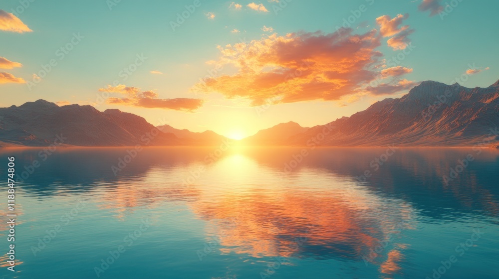 Mountain lake sunset reflection, serene landscape background, ideal for wallpaper. Mountain lake sunset reflection, serene landscape background, ideal for wallpaper.