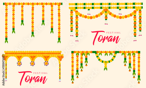 illustration of Flower garland decoration toran for Happy Diwali, Dussehra Indian Holiday festival background template for banner