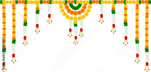 illustration of Flower garland decoration toran for Happy Diwali, Dussehra Indian Holiday festival background template for banner