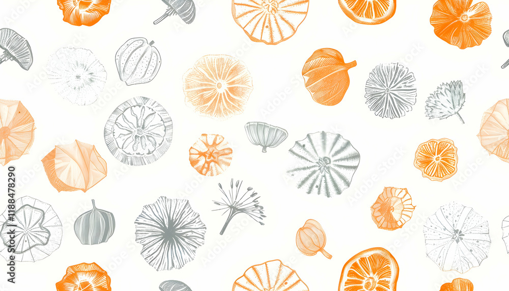 Illustration Abstract Background Orange and Gray Floral Pattern Illustration Abstract Background Orange and Gray Floral Pattern