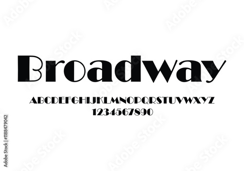 Broadway font for logo and headline. Isolated vector typeset