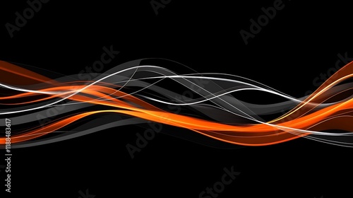 Abstract orange and white wavy lines on black background photo