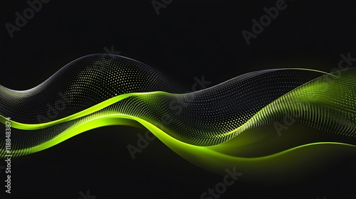 Abstract design with dynamic green waves on black background. Possible use digital art, website element photo