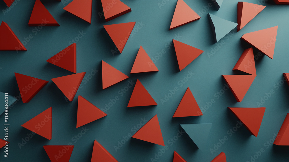 Obraz premium Colorful red triangles arranged on a blue backdrop