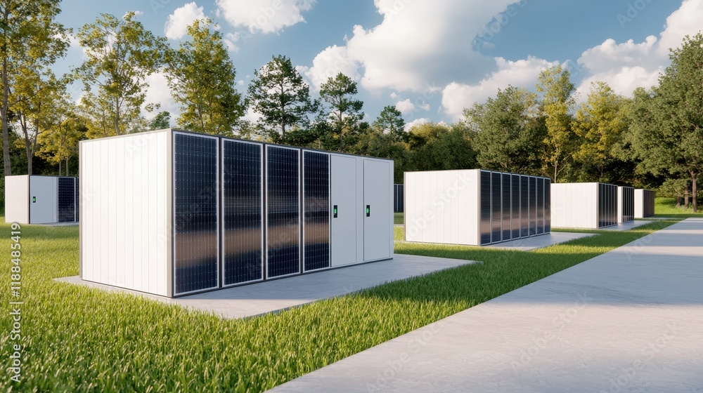 Obraz premium Renewable energy storage solutions outdoor facility technology sustainable environment ground level green innovation