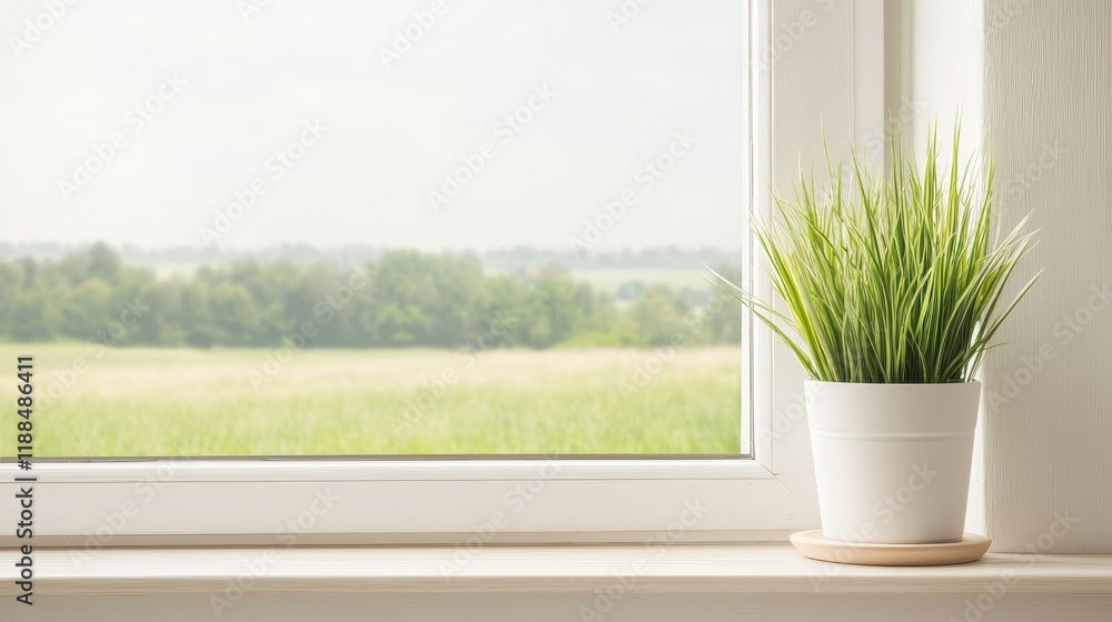 Fototapeta premium Growing green indoor plant decoration cozy home natural light tranquil atmosphere