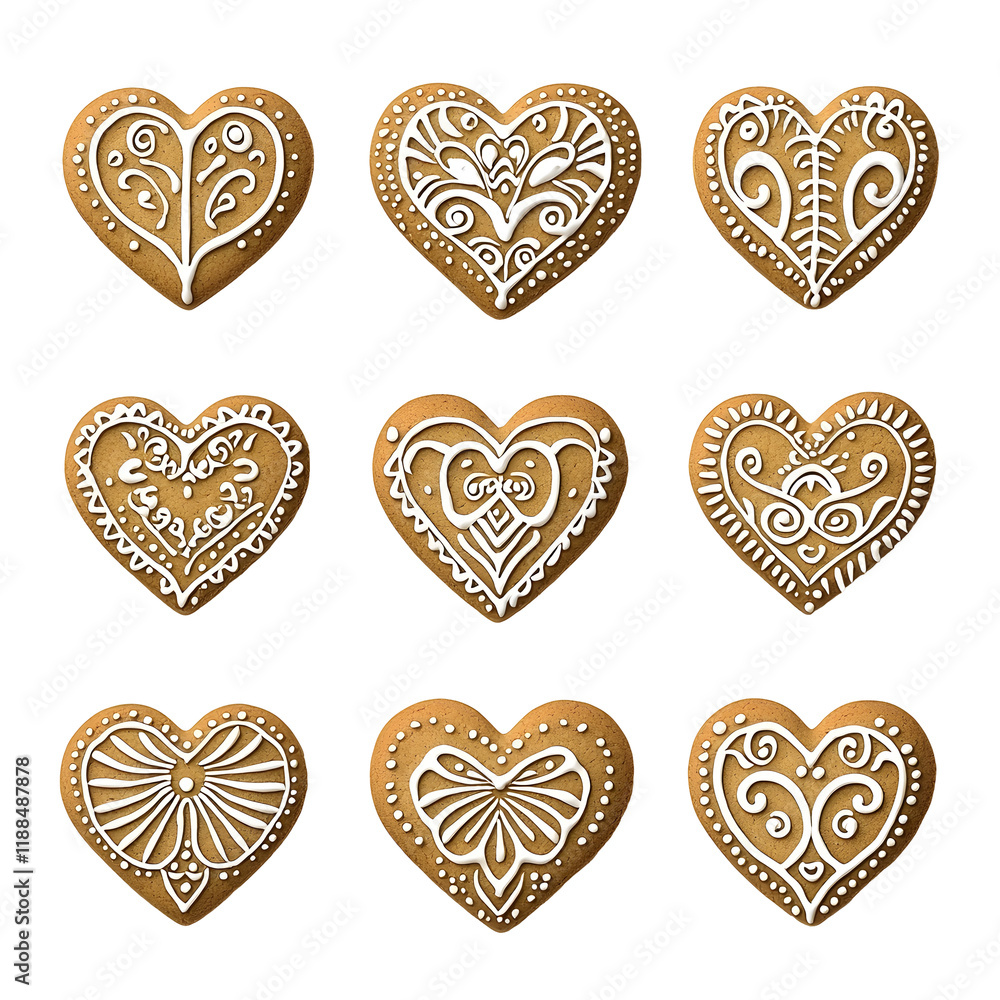 Gingerbread Heart Cookies with Intricate Designs for Christmas Holiday Gingerbread Heart Cookies with Intricate Designs for Christmas Holiday