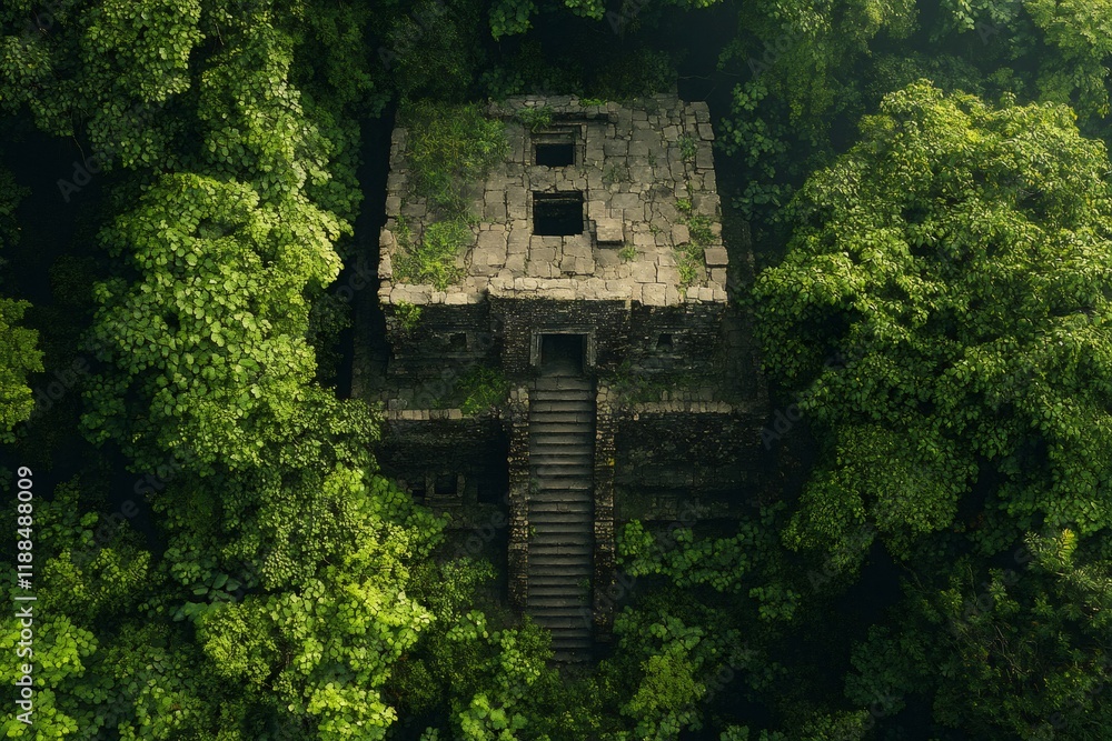 Lost mayan temple emerging from lush jungle canopy Lost mayan temple emerging from lush jungle canopy