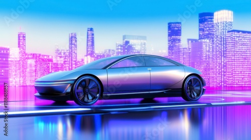 Sleek Electric Vehicle in a Vibrant Urban Setting - Futuristic Transportation of Tomorrow