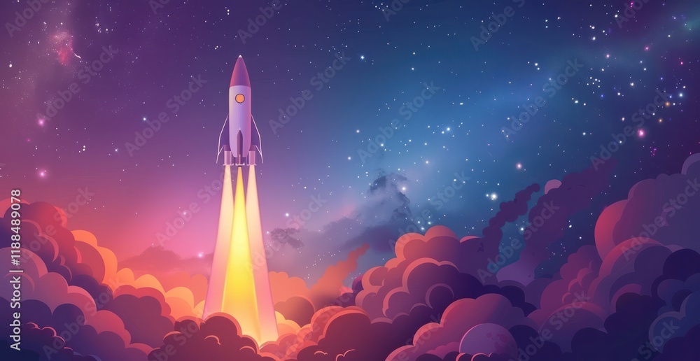 illustration spaceship shuttle rocket launch in to space interstellar travel 3D render color pink purple blue illustration spaceship shuttle rocket launch in to space interstellar travel 3D render color pink purple blue