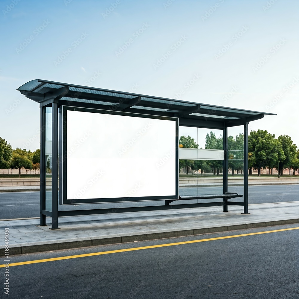 Empty advertisement board on a modern bus stop, perfect for mockups.
