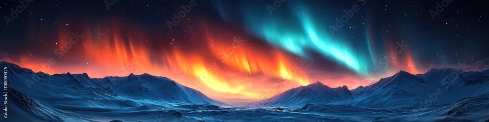 Obraz premium Aurora Borealis over Snowy Mountains: A Celestial Spectacle
