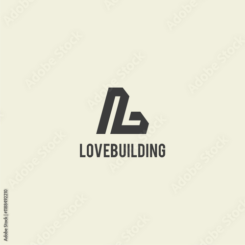 Love building abstract logo design vector. Design combination between square shape, line art and letter L