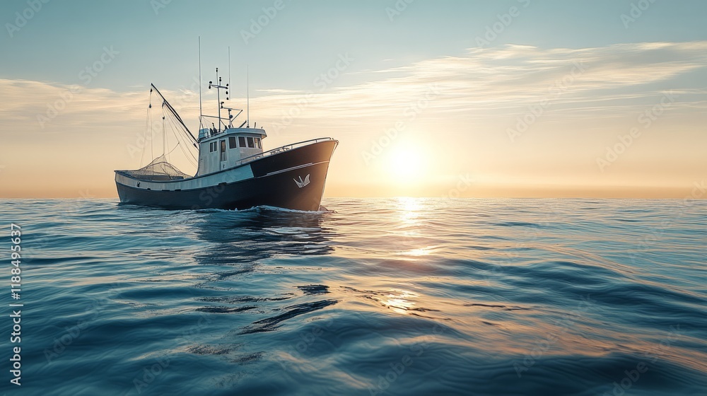 A large fishing boat sailing calmly through the open sea A large fishing boat sailing calmly through the open sea