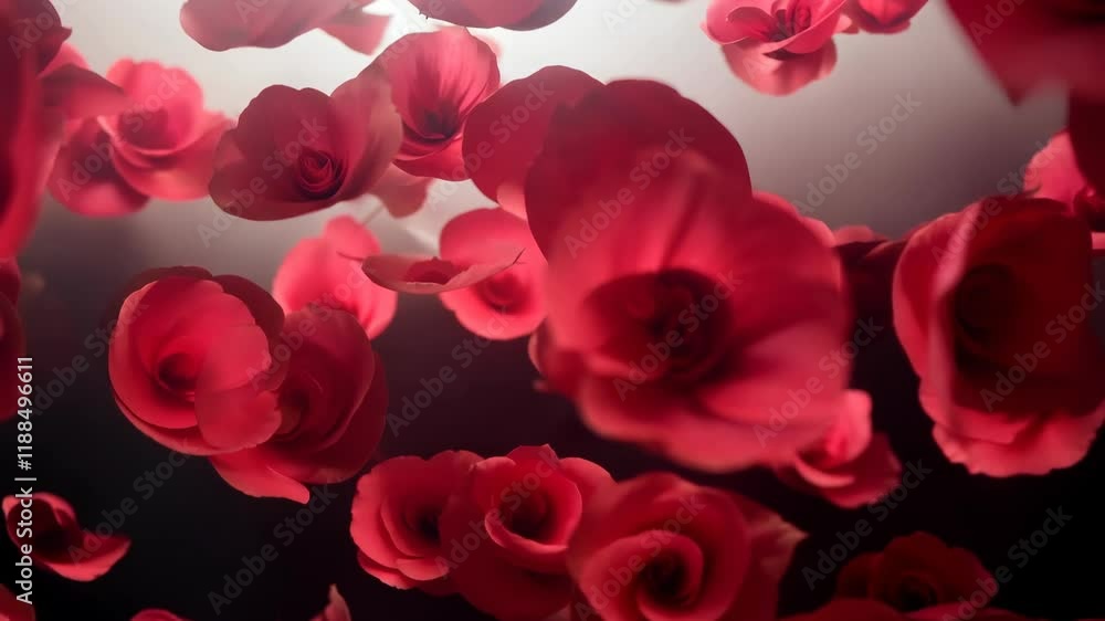Floating red roses captured in a dreamy fly-through motion with soft ambient lighting and subtle motion blur, creating a romantic atmosphere Floating red roses captured in a dreamy fly-through motion with soft ambient lighting and subtle motion blur, creating a romantic atmosphere