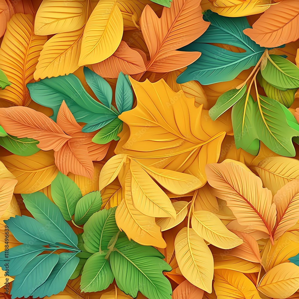 Seamless abstract decorative 3d leaves pattern background, Vibrant Abstract Leaf Pattern Design Seamless abstract decorative 3d leaves pattern background, Vibrant Abstract Leaf Pattern Design