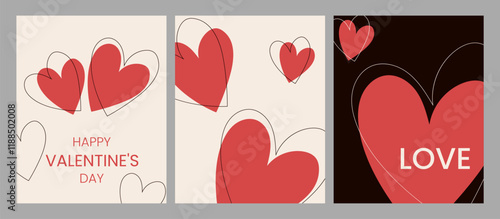Set of Happy Valentine's day , heart and Love Minimalist Art , pink gradient