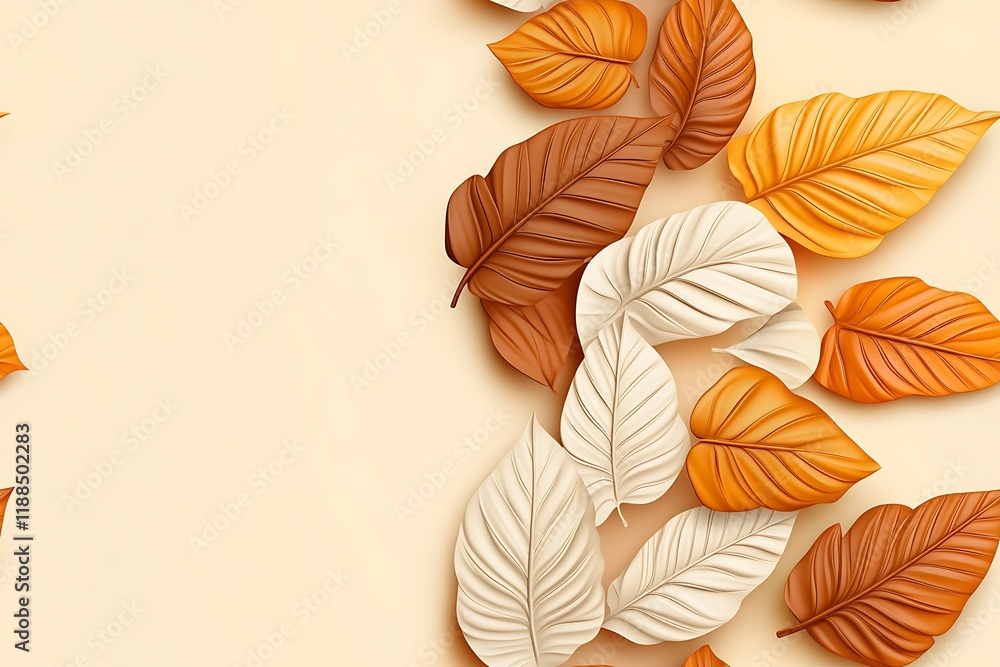 Fototapeta premium Seamless abstract decorative 3d leaves pattern background, Colorful Leaves in Decorative 3D Style