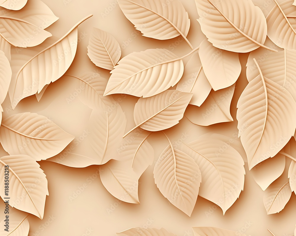 Seamless abstract decorative 3d leaves pattern background, Elegant 3D Leaf Pattern on Soft Background Seamless abstract decorative 3d leaves pattern background, Elegant 3D Leaf Pattern on Soft Background