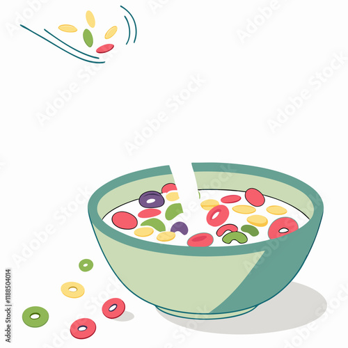 Colorful Cereal in Milk Bowl