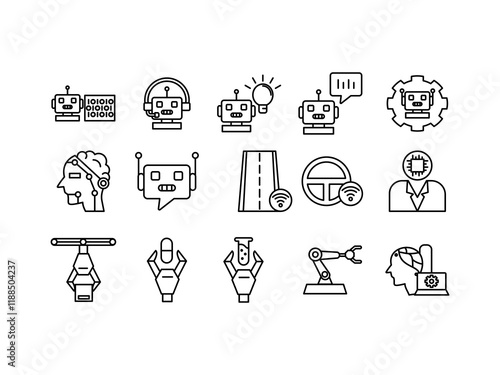  collection illustration set of machine learning line icons. icon robotic pack.
isolated white background,Editable line vector.
