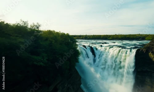 Cinematic First Person View Shot of Waterfall Top with Hyper-Speed Motion and Dynamic Blur at 30x Speed photo