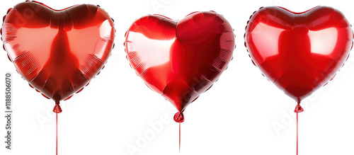 red heart shaped balloons isolated on transparent background, valentine's red heart balloon decor png