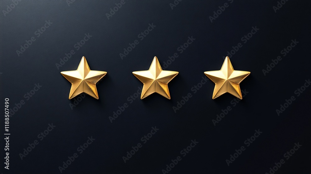 Three elegant gold stars arranged on a sleek black surface, symbolizing excellence and achievement. Three elegant gold stars arranged on a sleek black surface, symbolizing excellence and achievement.