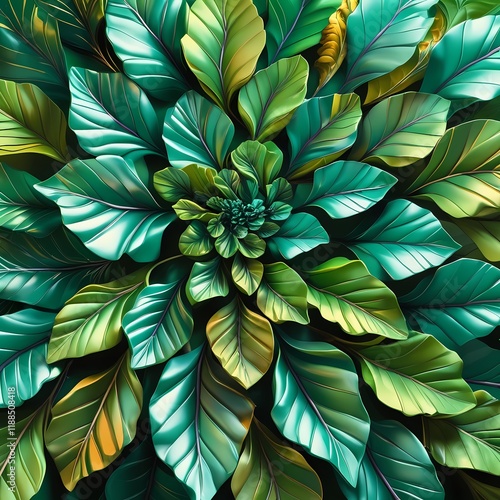 Wallpaper Mural Seamless Abstract Decorative 3D Leaves Pattern Background Torontodigital.ca