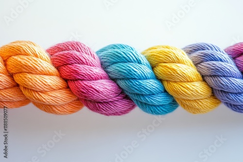 Colorful twisted yarn threads on white background photo