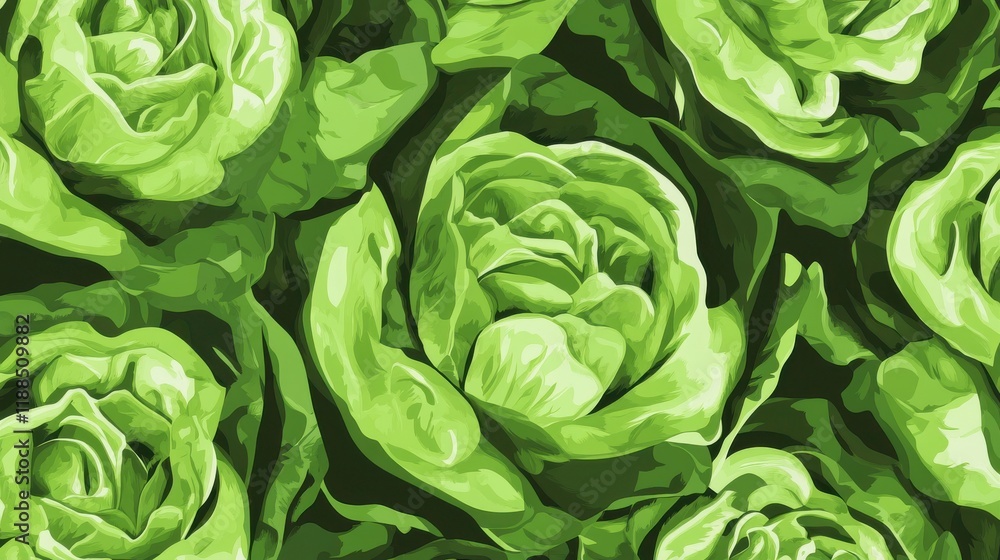Fototapeta premium A Stunning Visual Feast: Vibrant Green Lettuce Pattern Design for Home Decor