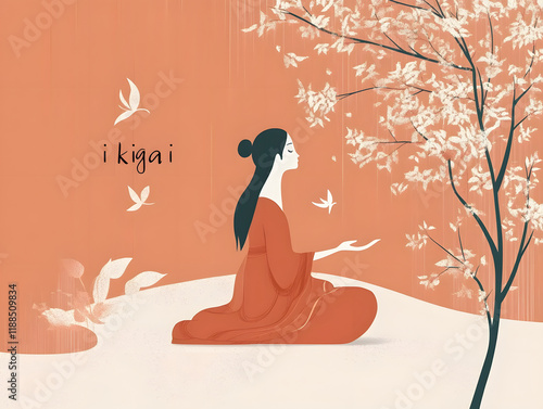 A picture of landscapes with an anime style. Ikigai, concept of balance