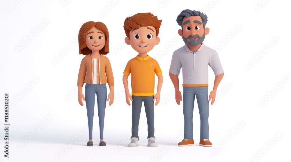Happy family of three, mom, dad, and son, standing together, smiling. Happy family of three, mom, dad, and son, standing together, smiling.