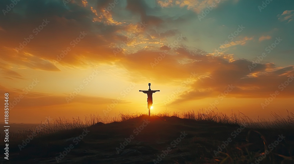 Silhouette of Jesus christ crucifix on cross over heaven sunset concept for catholic religion, christian worship, Christmas, happy Easter Day, Thanksgiving prayer and praise good friday, bible Silhouette of Jesus christ crucifix on cross over heaven sunset concept for catholic religion, christian worship, Christmas, happy Easter Day, Thanksgiving prayer and praise good friday, bible