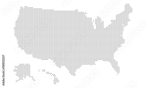 a minimalist of USA dotted map illustration.a map of USA dots black halftone geometric symbol on white background
