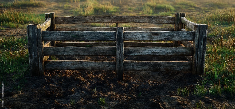 Rustic Wooden Animal Pen in Field.