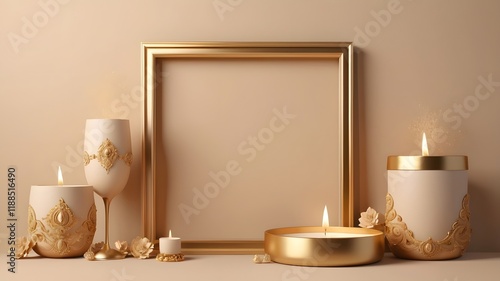 Elegant candle display with frame home decor still life minimalist warm lighting serenity