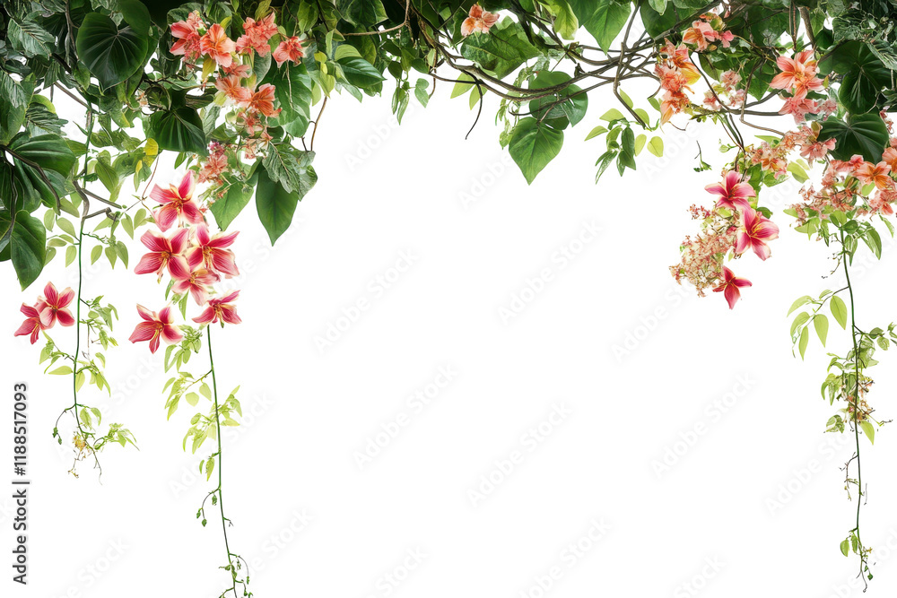 Vibrant Jungle Vines with Colorful Flowers Isolated on a Clean transparent Background for Design Vibrant Jungle Vines with Colorful Flowers Isolated on a Clean transparent Background for Design