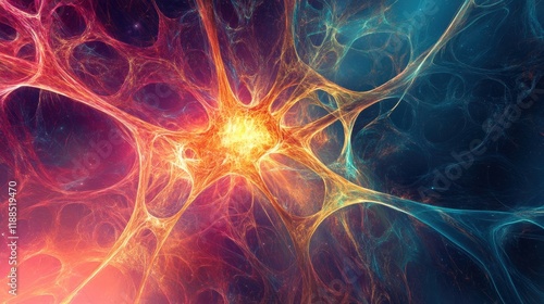 Vibrant abstract illustration of interconnected neural structures and patterns photo