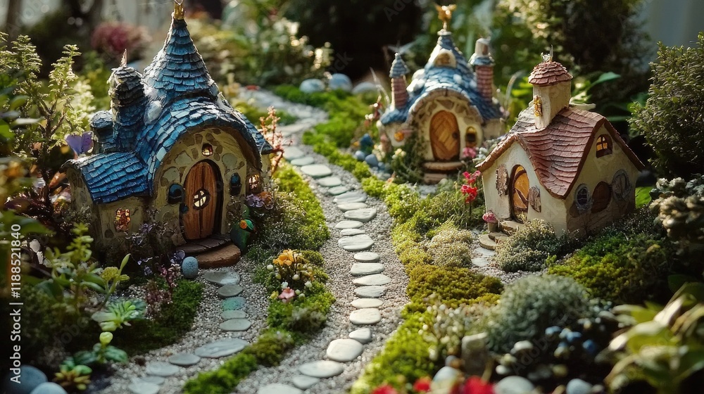 Fototapeta premium Enchanted Fairy Tale Village with Colorful Houses and Garden Path