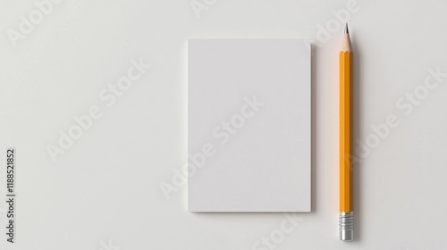 Blank notepad and pencil on white background.