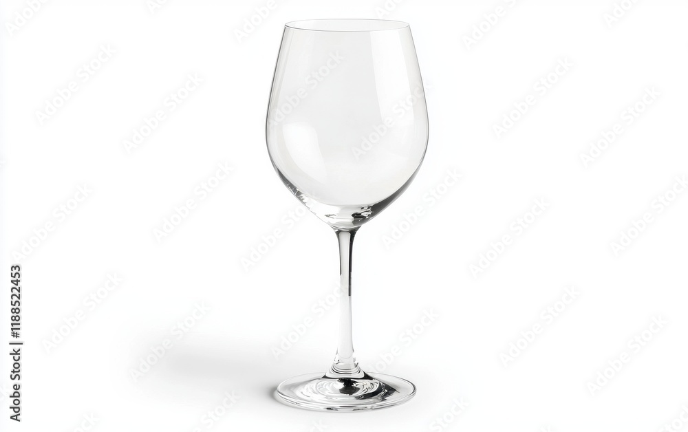 A stylish wine glass with a thin stem and empty bowl on a white backdrop A stylish wine glass with a thin stem and empty bowl on a white backdrop