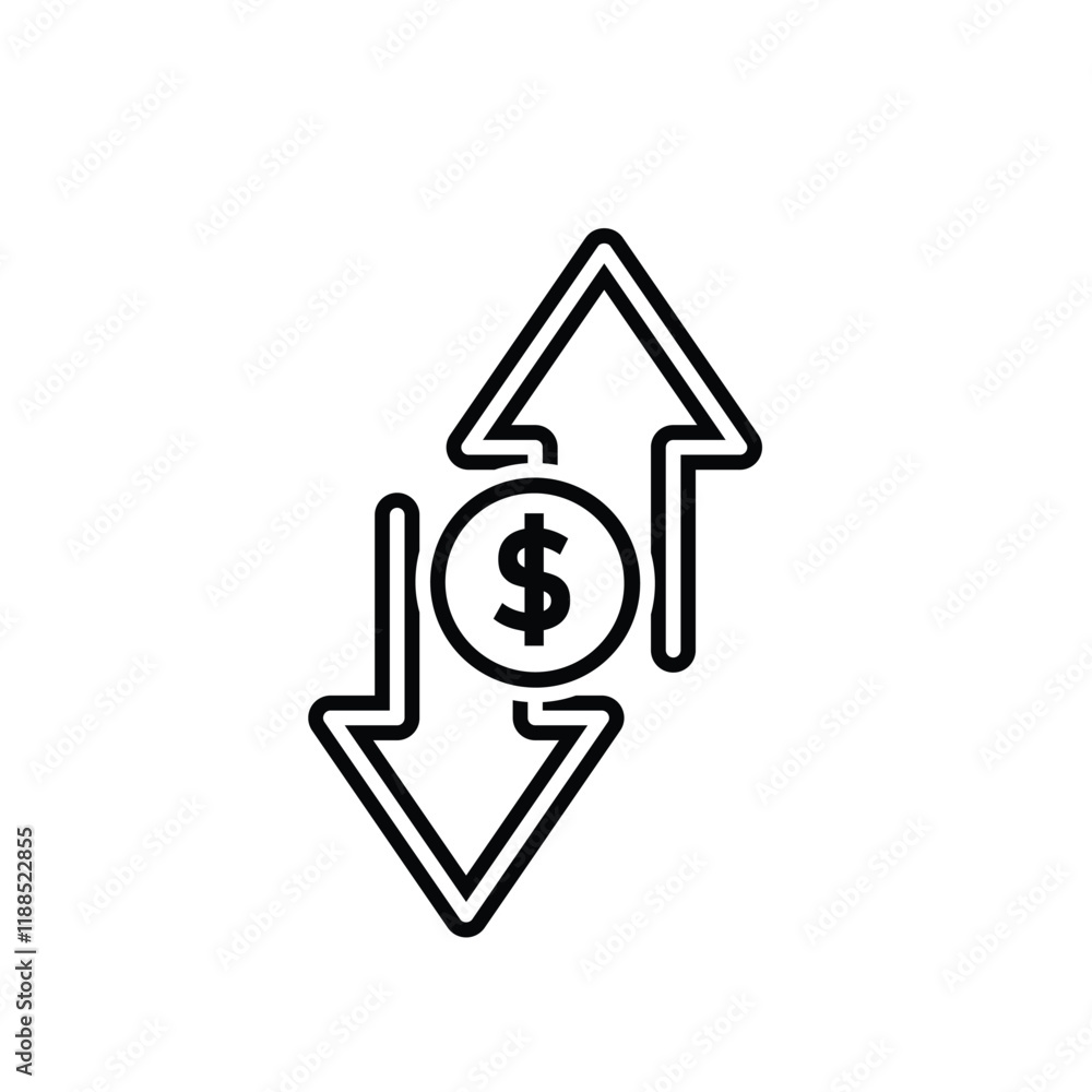 coin icon. cash back with dollar. money management vector, business and finance icon, indicating continuous movement. outline design style coin icon. cash back with dollar. money management vector, business and finance icon, indicating continuous movement. outline design style