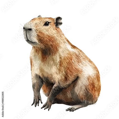 A watercolor vector painting of a capybara, isolated on a white background. Capybara vector.

