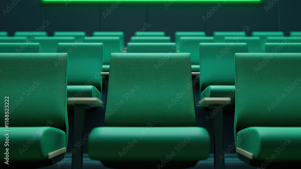 Obraz premium legislation policy enforcement concept. Modern green theater seating arranged in a row for an immersive viewing experience.
